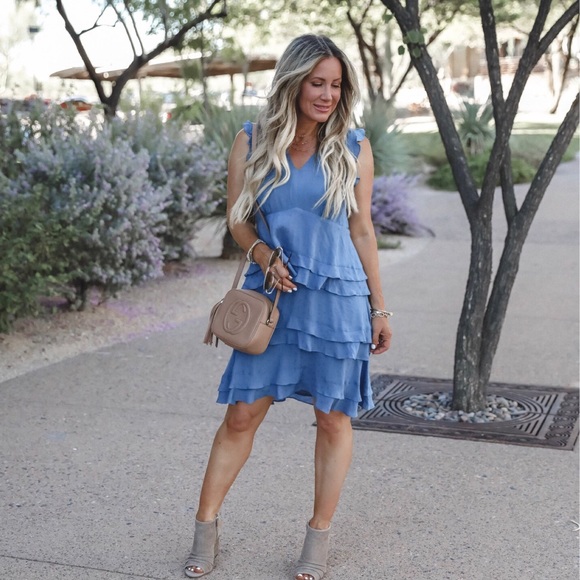 CeCe Dresses & Skirts - Blue layered ruffle mini dress CeCe 6